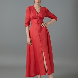 Open Back Linen Dress Rosamee, Vintage Linen Dress, Summer Dress, Sundress, Half Sleeves Linen Dress, Midi Dress, Xmas Gift