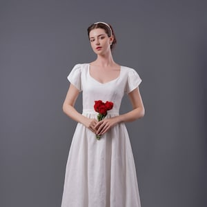 Linen Dress LOLLIE, Linen Midi Dress, Sweetheart Neckline Linen Dress, Linen Summer dress,  Bridesmaid Dress, A-line linen dress