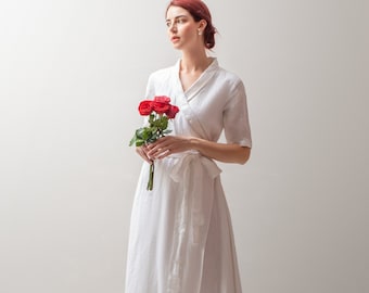 Linen Wrap Dress CINTRA, Boho Linen Dress, White linen dress, Autumn Dress, Linen Maxi Dress, Plus size Dress, Alternative Wedding Dress