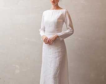 Alternative Wedding Dress SYNDRA, Linen Wedding Dress, Backless Weddingg dress, Modest Wedding dress, Casual Wedding Dress