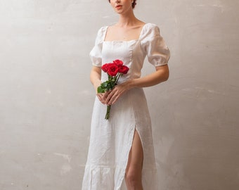 Linen Dress BEIJING, Linen Midi Dress, Sexy Linen Dress, Handmade linen dress, Linen Summer dress,  Women Linen Clothing, A-line linen dress