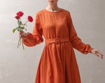 Midi Linen Dress PAPAYA, Long Linen Dress, Vintage Linen Dress, Handmade dress, Linen Summer dress, Linen Clothing for Women, Vintage linen