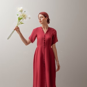 Linen Dress BUTTONS, A Line Dress, Linen Midi Dress, Autumn Dress, Cocktail Dress, Wedding Guest Dress, Linen Workwear, Xmas Gift For Her