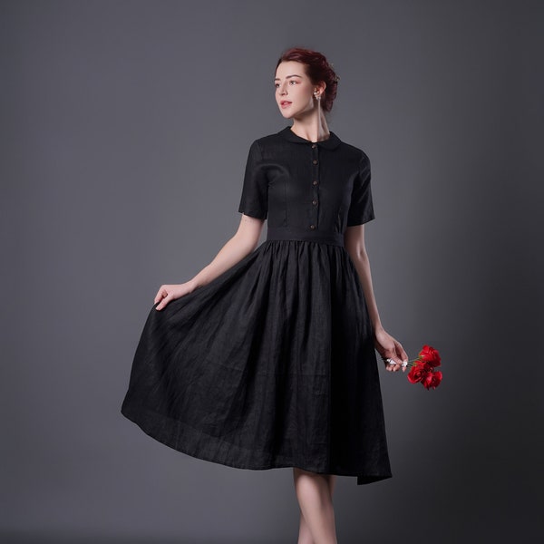 Linen Dress SWAN, Vintage Linen Dress, Black linen dress, Linen Wedding dress, Linen Cocktail dress, Victorian style dress