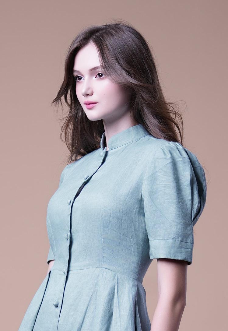 linen Dress ORLA, Summer linen dress, linen formal dress, Cottagecore dress, A Line dress, Close fitting linen dress, Vintage linen Dress