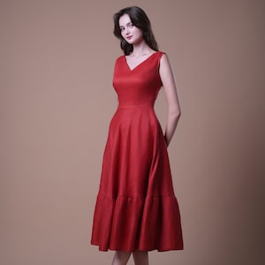 Linen Dress SIM, Summer linen dress, Ruffle dress, Cottage Core dress, A Line Dress, Close fitting linen dress, Linen CLothing
