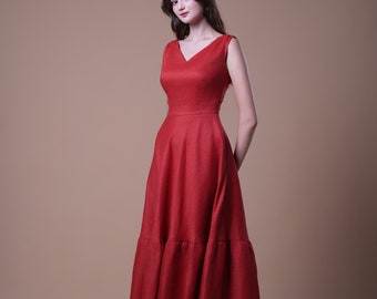 Linen Dress SIM, Summer linen dress, Ruffle dress, Cottage Core dress, A Line Dress, Close fitting linen dress, Linen CLothing