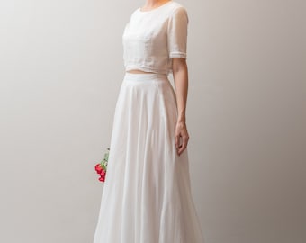 Two Piece Linen Wedding Dress AN, Full Circle Skirt, Modest Wedding Dress, Alternative Wedding dress, Maxi Linen skirt, Forest Wedding dress
