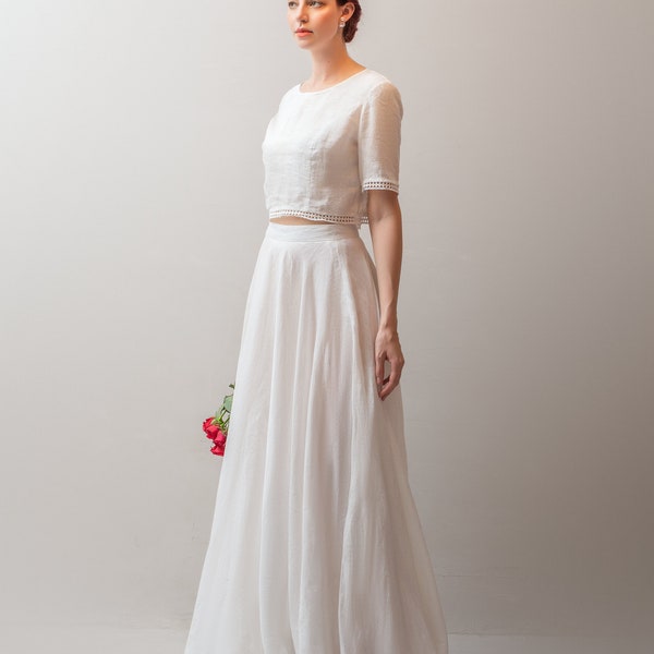 Two Piece Linen Wedding Dress AN, Full Circle Skirt, Modest Wedding Dress, Alternative Wedding dress, Maxi Linen skirt, Forest Wedding dress