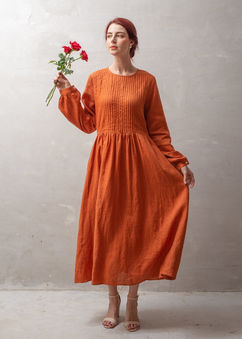 Midi Linen Dress PAPAYA Long Linen Dress Vintage Linen Etsy