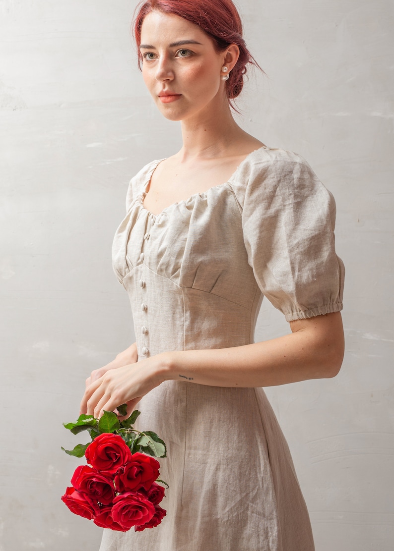 Linen Dress LYON Midi Linen Dress Vintage Linen Clothing Etsy