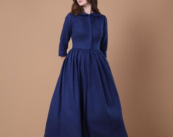 linen dresses miami Linen Dress MIAMI, Cottagecore dress, Victorian Linen dress, Fall dress, Women Linen Clothing, Close fitting dress, Fit and Flare Dress
