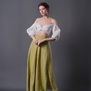 Linen Maxi Skirt GREEN, Summer Linen Skirt with Pockets, Linen Long Skirt, Vintage Linen Skirt, Handmade Linen Clothing image 3