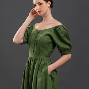 Cottagecore Linen Dress MALTA Romantic Green Maxi Dress Long Linen Dress Handmade to Order image 7