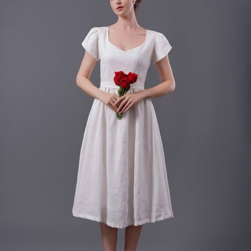 knee length dresses for ladies Cream Bardot Bridesmaid Dress