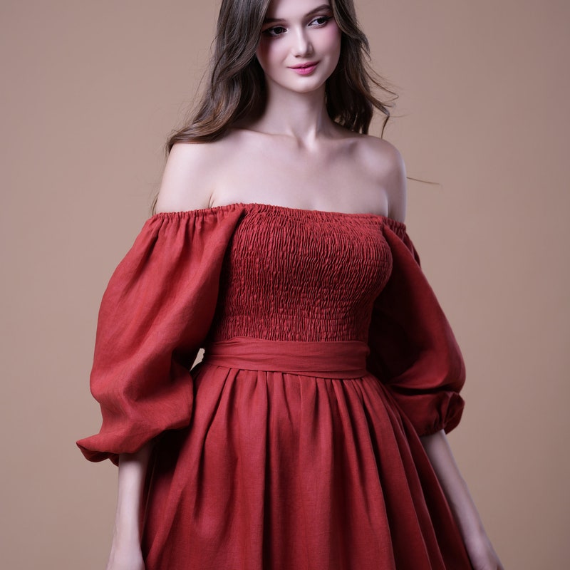 (Sale) Ready to ship sale rose brown linen cotton Oh Juliet dress reversible
