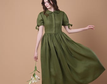 Linen Dress HAZEL, Cottagecore dress, Fit And Flare A Line Dress, Summer Linen Dress, Button Down Dress, Classic Linen CLothing For Women