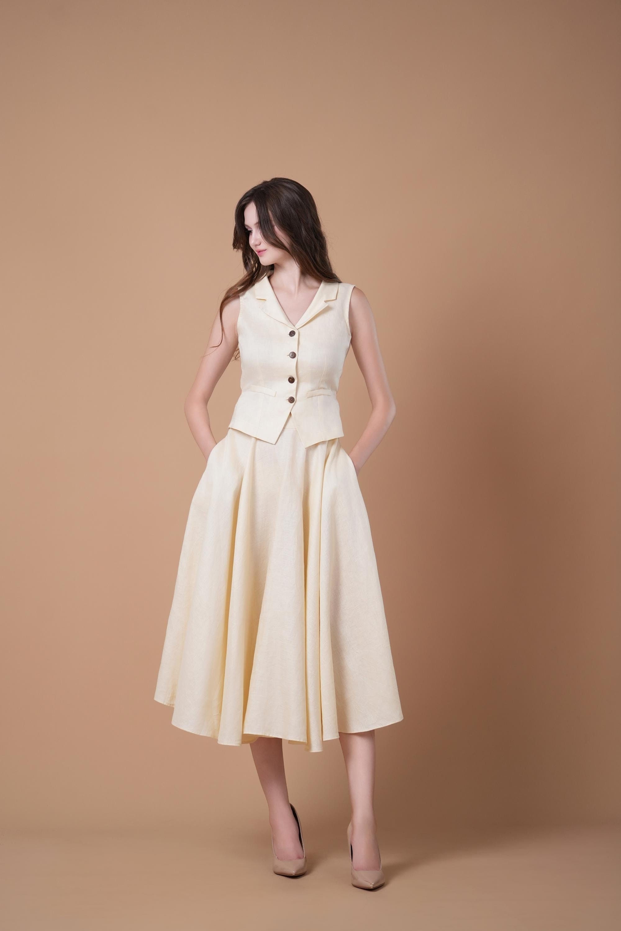 Linen Skirt SANDRA, Vintage Inspired Skirt, Mordern Elegant Clothing, Vintage Linen Clothing, Made To Order