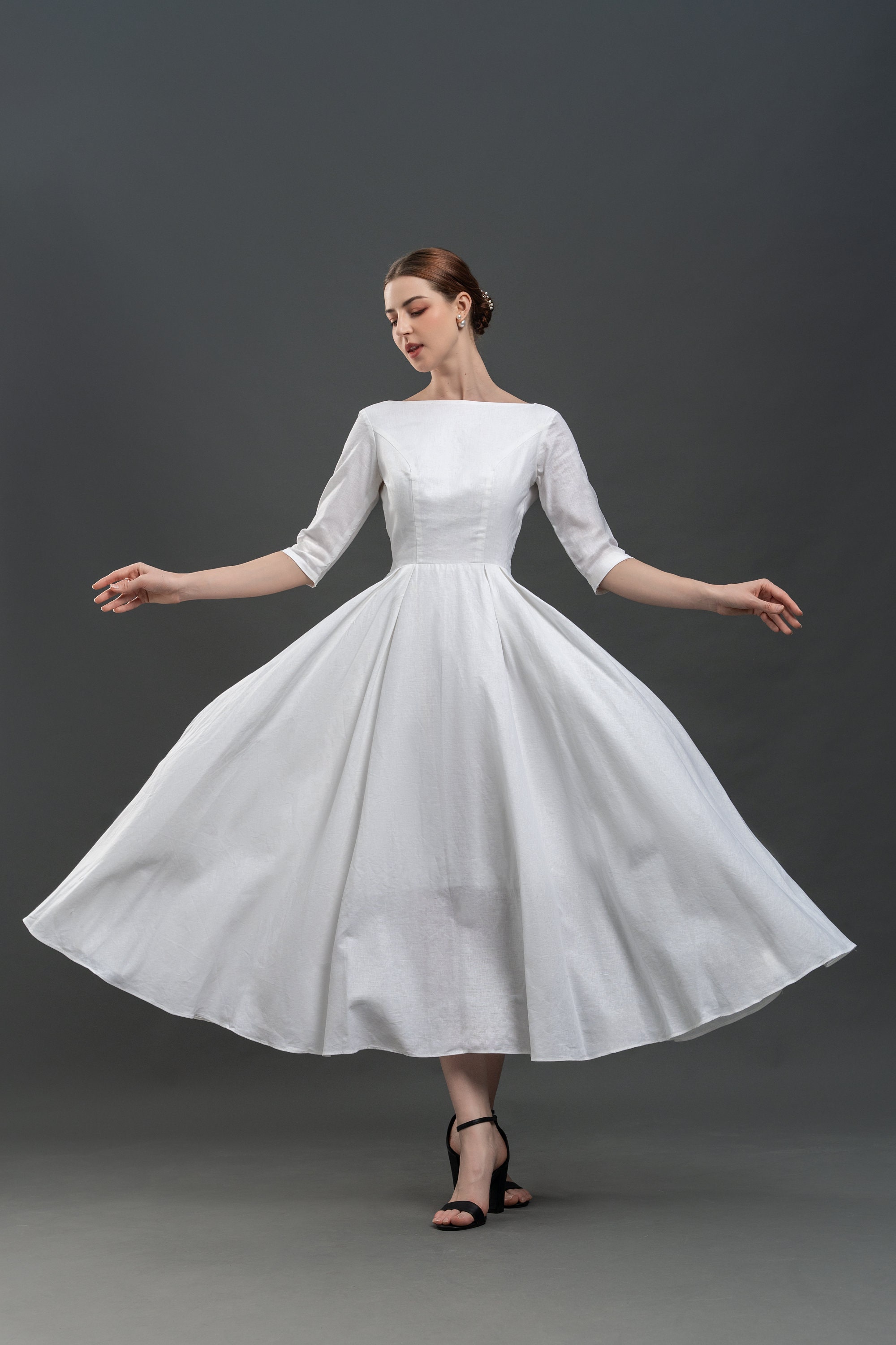 White Tea Length Dress 