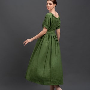 Cottagecore Linen Dress MALTA Romantic Green Maxi Dress Long Linen Dress Handmade to Order image 5