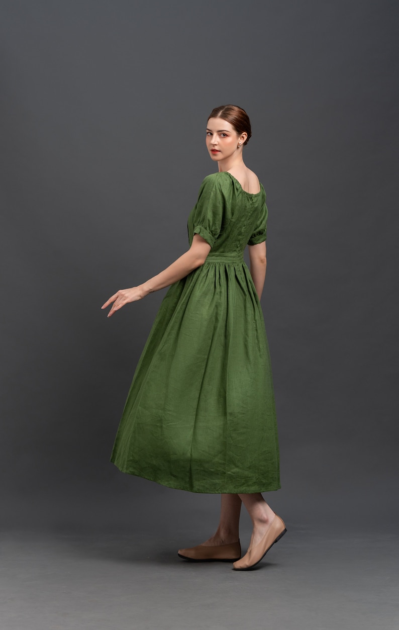 Cottagecore Linen Dress MALTA Romantic Green Maxi Dress Long Linen Dress Handmade to Order image 5