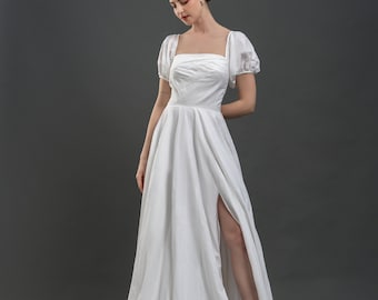 Linen Wedding Dress ELY, Modest Wedding Dress, Summer Wedding dress, Flowy Linen dress, Backyard Wedding dress, Alternative wedding dress