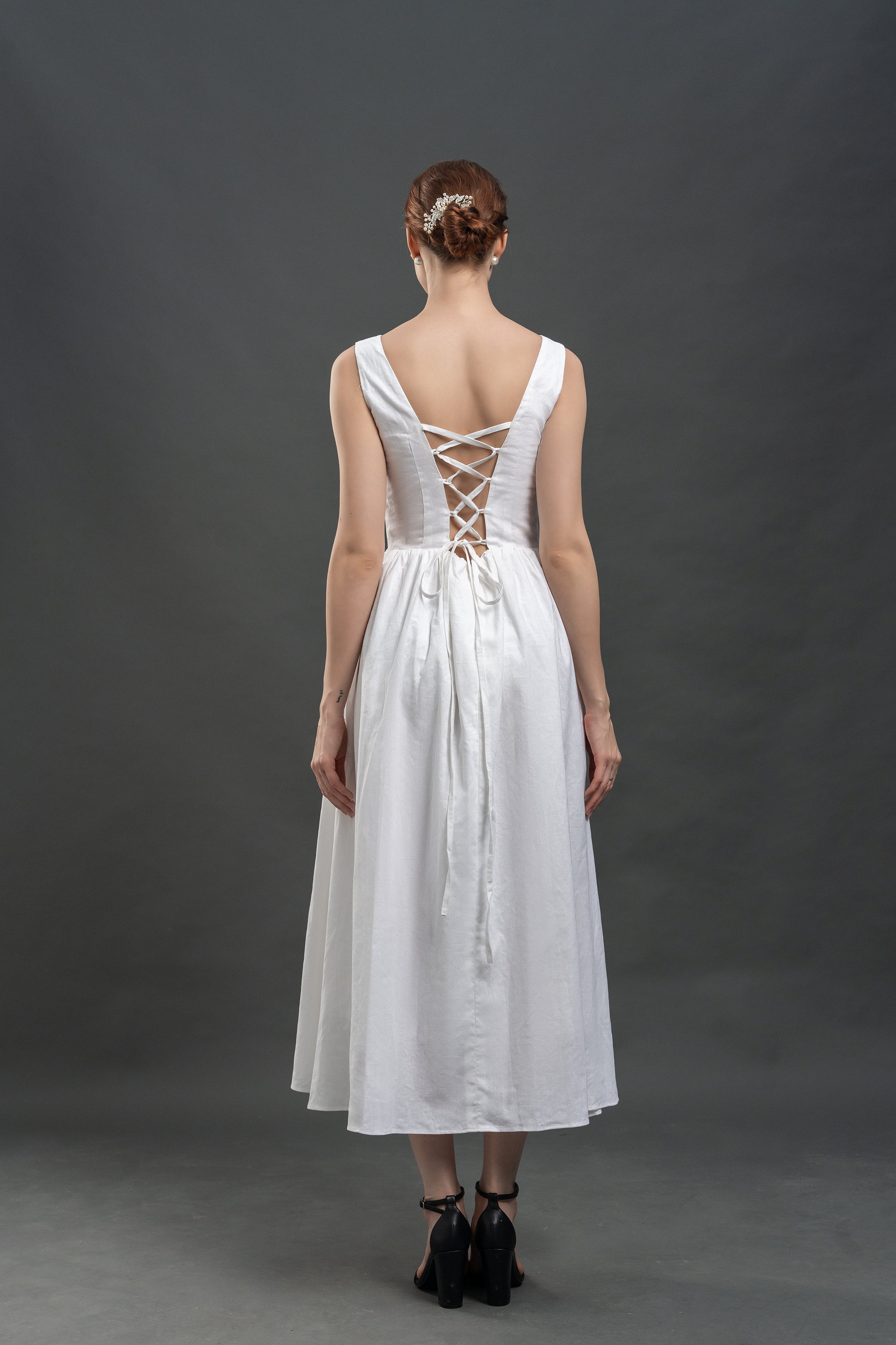 white linen dress a line Linen white dress main image 0