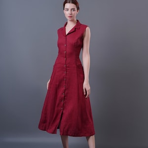 Button Down Linen Dress HELEN, Collar Linen Dress, Summer Autumn Dress, Sundress, Sleeveless Linen Dress, Mid Calf Dress, Xmas Gift