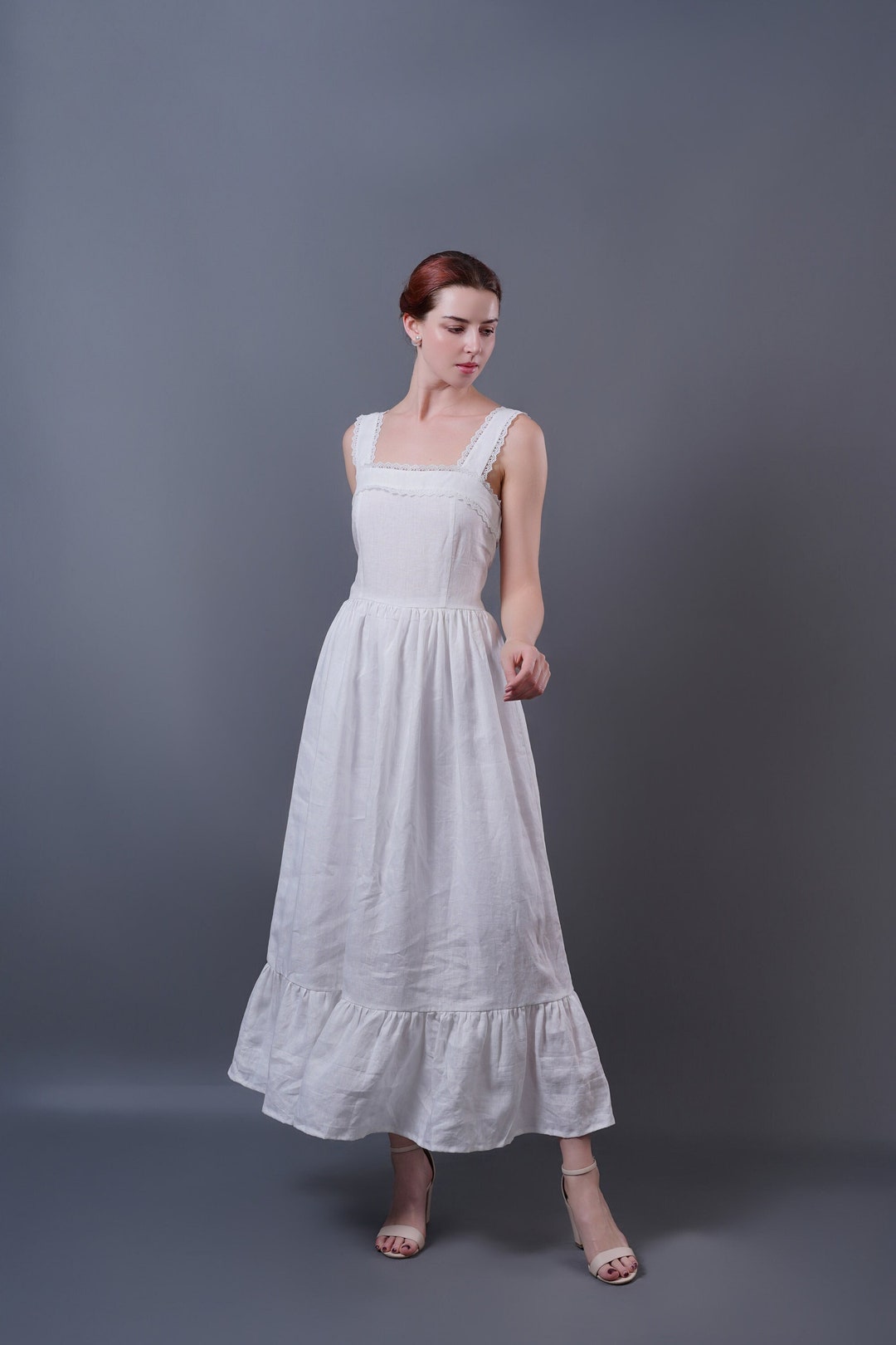 Linen Dress BEIJING, Linen Midi Dress, Sexy Linen Dress, Handmade