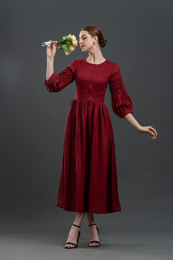Cottagecore Linen Dress JOE - Victorian Dress - Long Linen Dress - Fit And Flare Dress - Handmade to Order