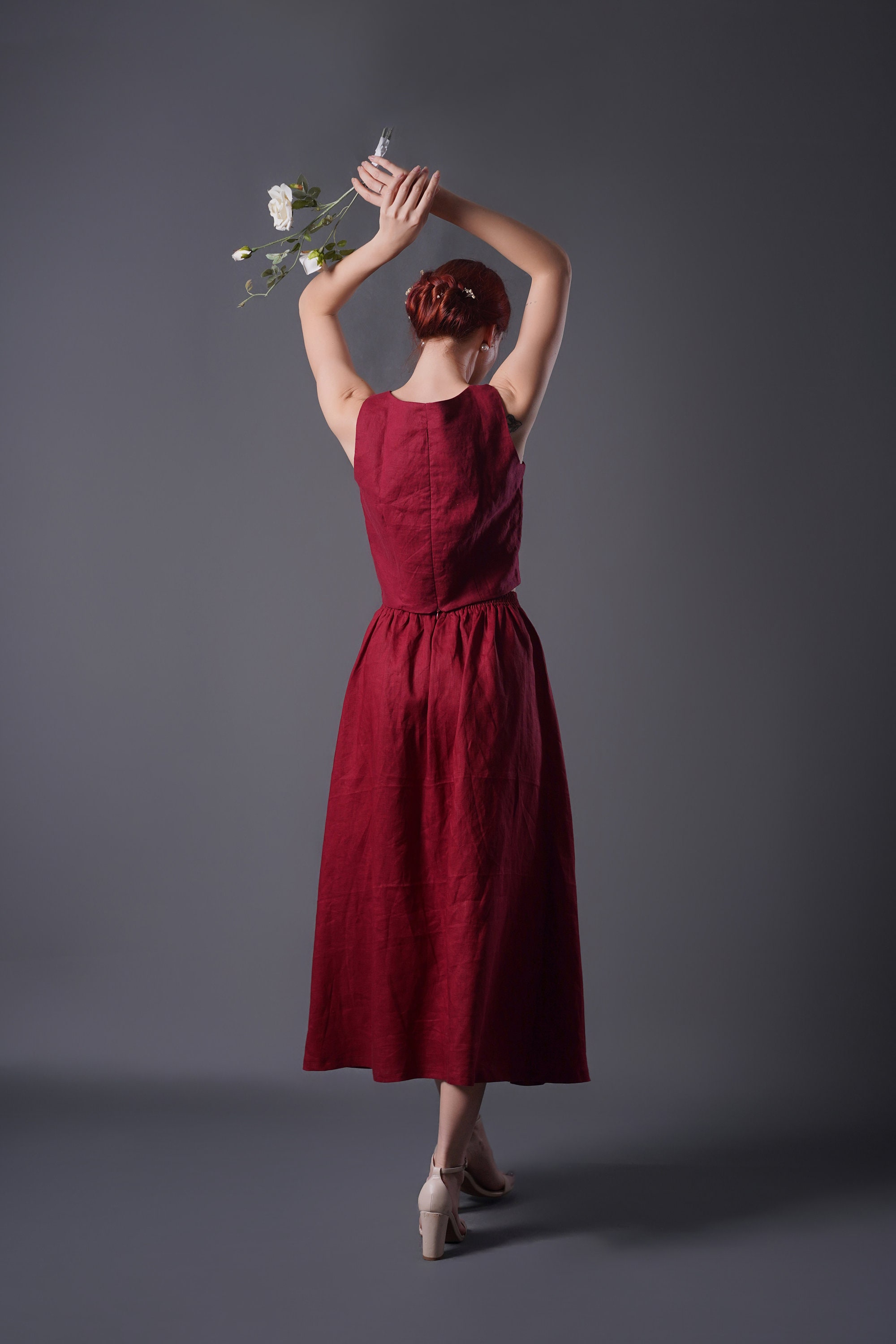 Casa Scalloped Top And Skirt Linen Set