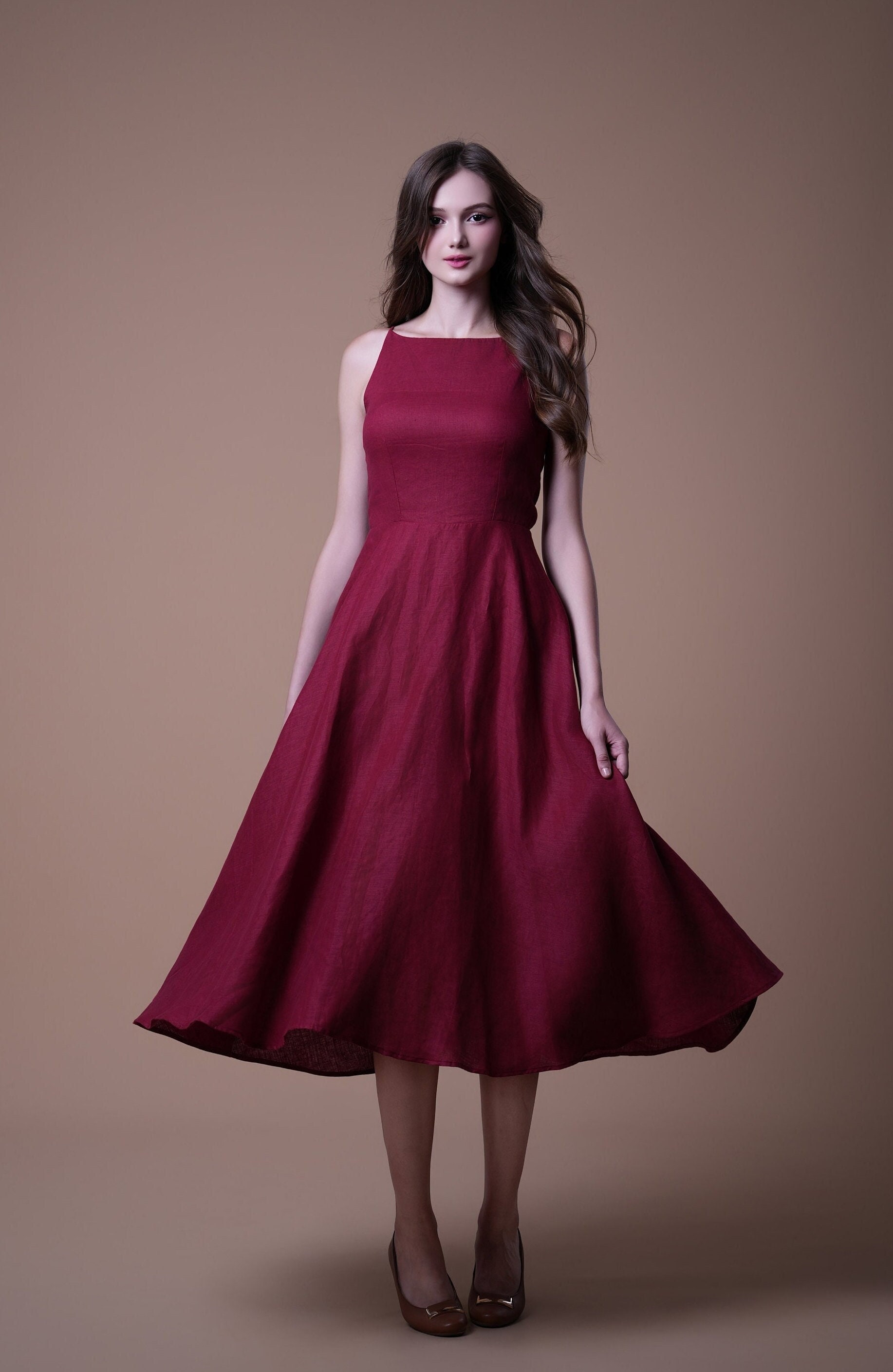 burgundy 50s dress Retro Stage 1950s A-Line Cocktail Off Shoulder Swing Dress Wine Red,M main image 0