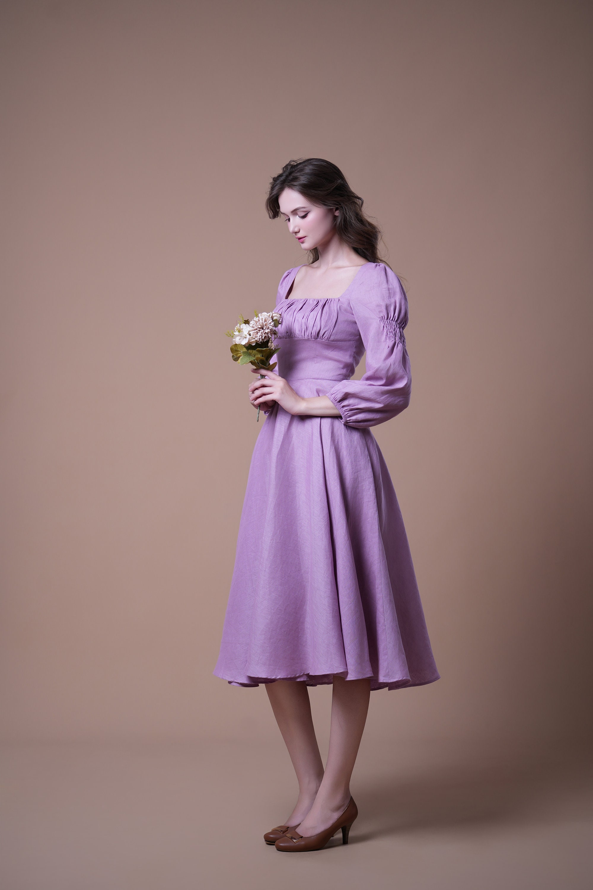 Linen Dress VIOLET, Cottagecore Dress, Fit And Flare, Form Fitting Dress, Fall Linen Dress, Summer Dress, Romantic Linen CLothing For Women