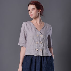 Linen top in 20+ Colors, Linen V Neck Top, Customisable Linen Clothing, Handmade Linen Blouse, Two Lines of Button Top