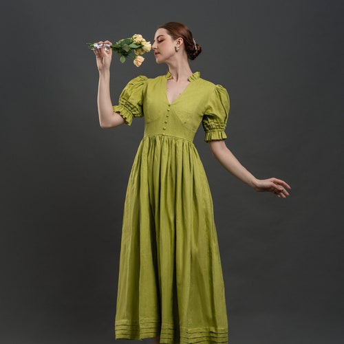 Linen Dress KARA, Cottagecore Linen Dress, Green Linen Dress, Linen Summer  Dress, Romantic Linen Dress, Maxi Linen Dress, Valentine Dress - Etsy