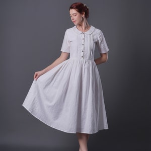 Linen Dress CLASSIC, Vintage Linen Dress, White linen dress, Linen Wedding dress, Linen Cocktail dress, Victorian style dress