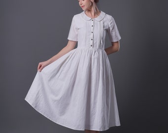 Linen Dress CLASSIC, Vintage Linen Dress, White linen dress, Linen Wedding dress, Linen Cocktail dress, Victorian style dress
