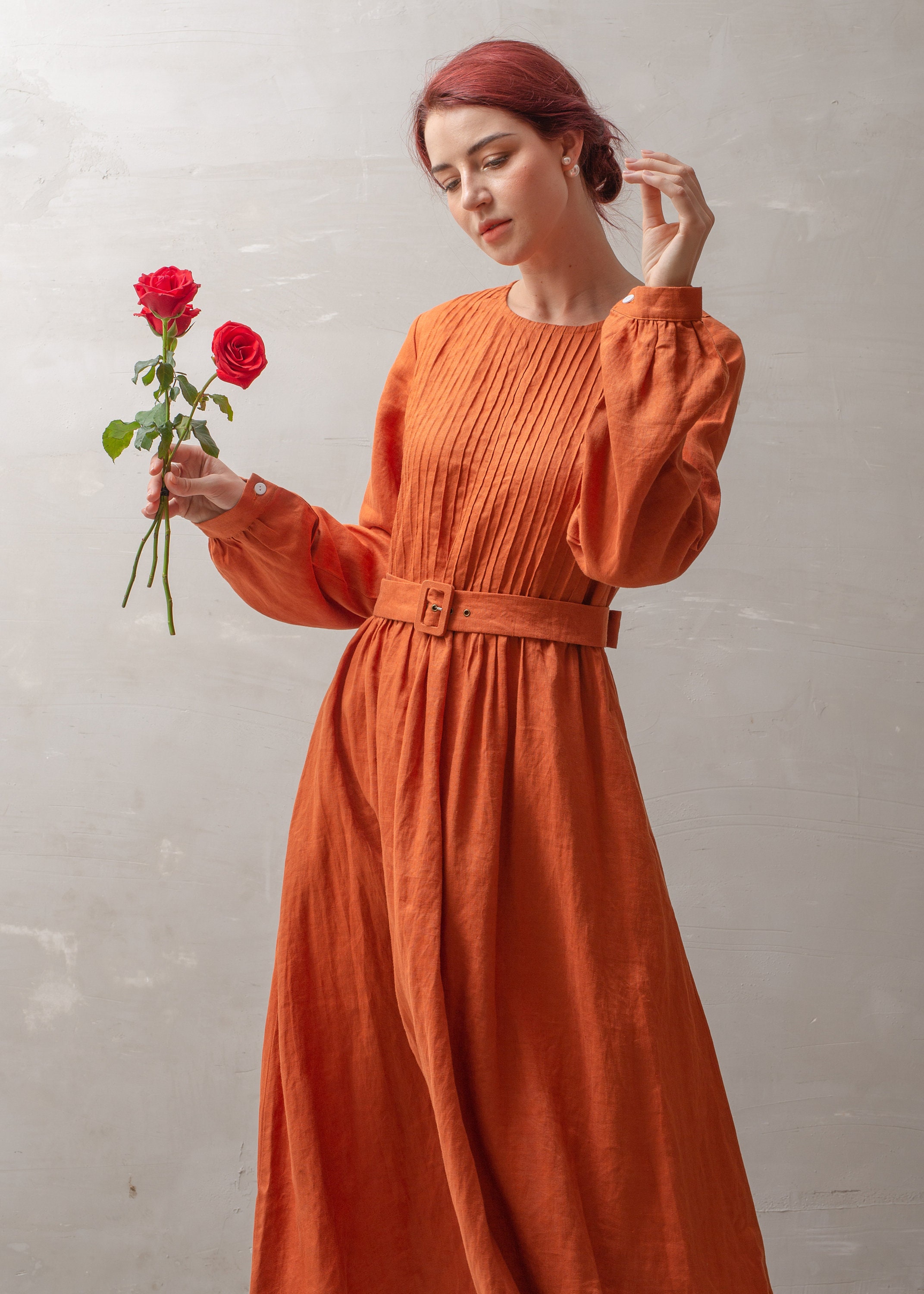 Midi Linen Dress PAPAYA Long Linen Dress Vintage Linen Etsy