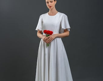 Linen Wedding Dress LITHIA - Forest & Backyard Bridal Gown - Alternative wedding dress - Simple Wedding Dress - Reception Dress