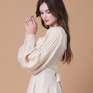 Linen Dress ROMA, CottageCore Dress, Long Sleeves Gown, Victorian Dress, Form Fitting Dress, Evening Dress, Simple Wedding Dress
