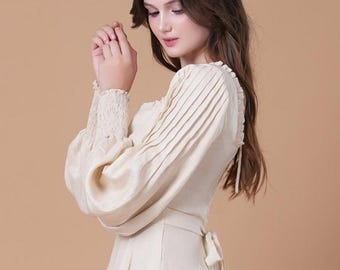 Linen Dress ROMA, CottageCore Dress, Long Sleeves Gown, Victorian Dress, Form Fitting Dress, Evening Dress, Simple Wedding Dress
