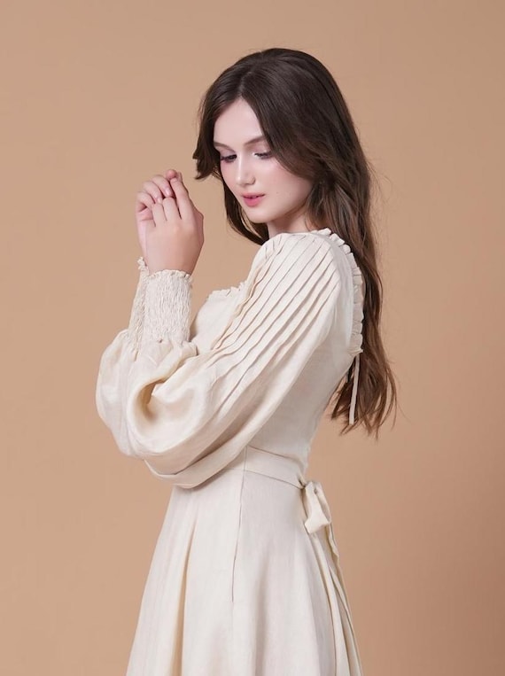 Linen Dress ROMA, Cottagecore Dress, Long Sleeves Gown, Victorian Dress,  Form Fitting Dress, Evening Dress, Simple Wedding Dress - Etsy