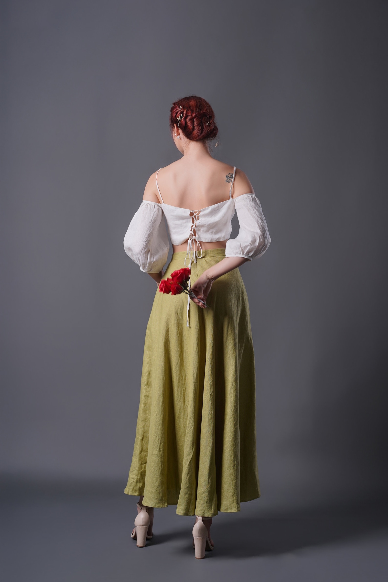 Monroe Green Linen Skirt