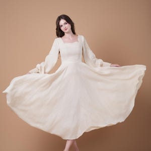 Linen Dress ROMA, CottageCore Dress, Long Sleeves Gown, Victorian Dress, Form Fitting Dress, Evening Dress, Simple Wedding Dress