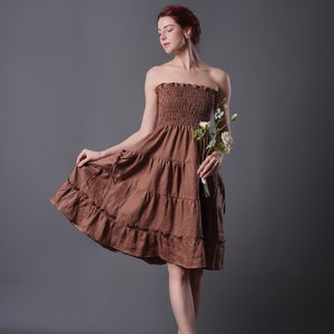 Linen Midi Skirt LUNA, Tiered Pocket Midi Skirt, Paclets, Natutal Linen, Flexible waistband, Summer Linen Skirt, Stretchy Linen Skirt