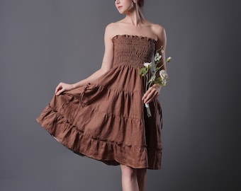 Linen Midi Skirt LUNA, Tiered Pocket Midi Skirt, Paclets, Natutal Linen, Flexible waistband, Summer Linen Skirt, Stretchy Linen Skirt