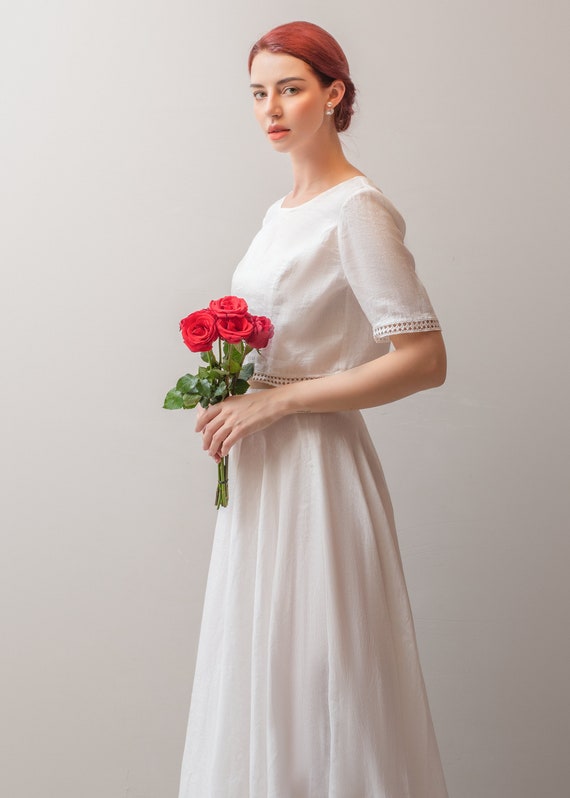 Two Piece Linen Wedding Dress AN, Full Circle Skirt, Modest Wedding Dress, Alternative Wedding Dress, Maxi Linen Skirt, Forest Wedding Dress