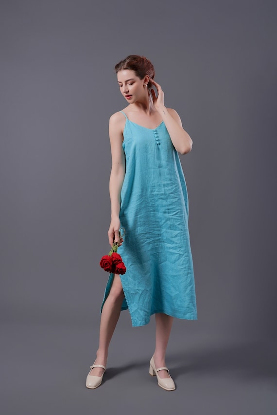 Linen Slip Dress AQUA, Linen Sun Dress, Long Linen Dress, Linen Backless  Dress, Sexy Linen Dress, Summer Dress, Casual Linen Dress - Etsy