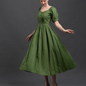 Cottagecore Linen Dress MALTA Romantic Green Maxi Dress Long Linen Dress Handmade to Order image 2