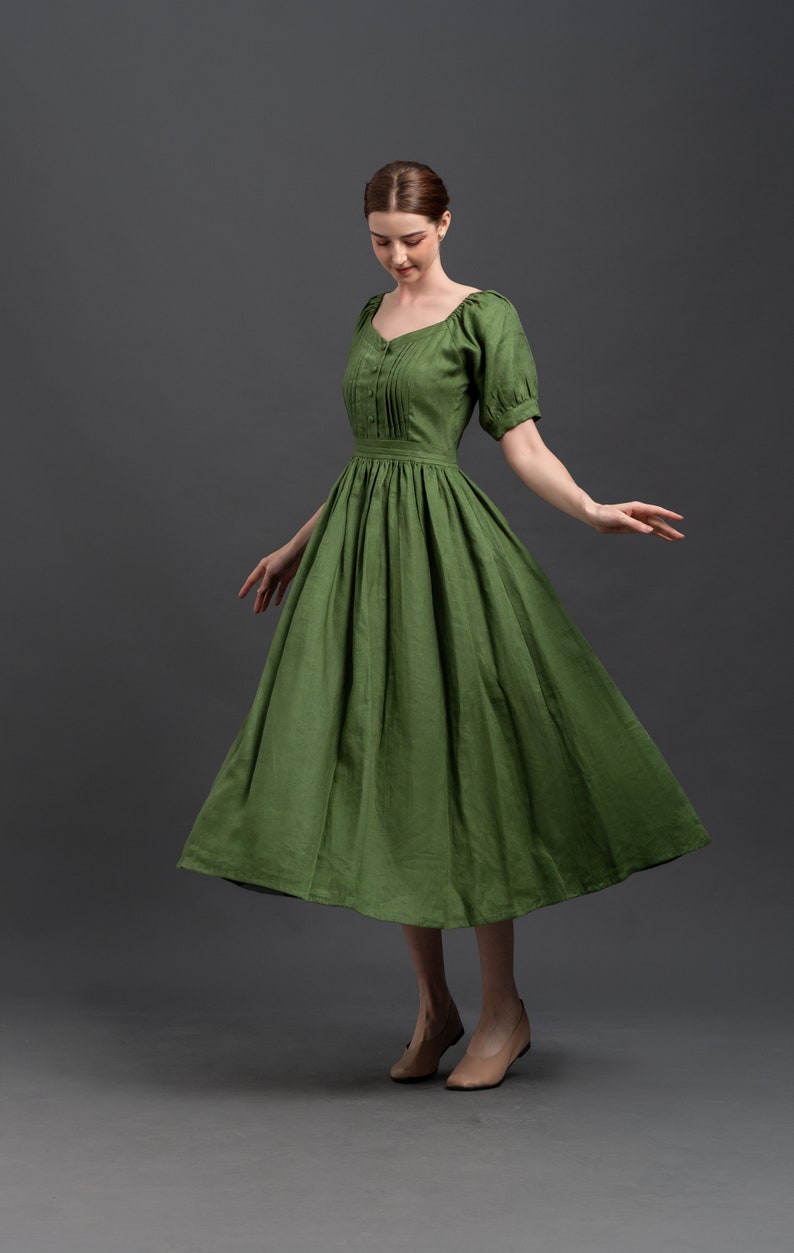 Cottagecore Linen Dress MALTA Romantic Green Maxi Dress Long Linen Dress Handmade to Order image 2